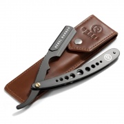 Опасная бритва со сменным лезвием REBEL BARBER Predator Black с кожаным футляром Опасная бритва со сменным лезвием REBEL BARBER Predator Black с кожаным футляром